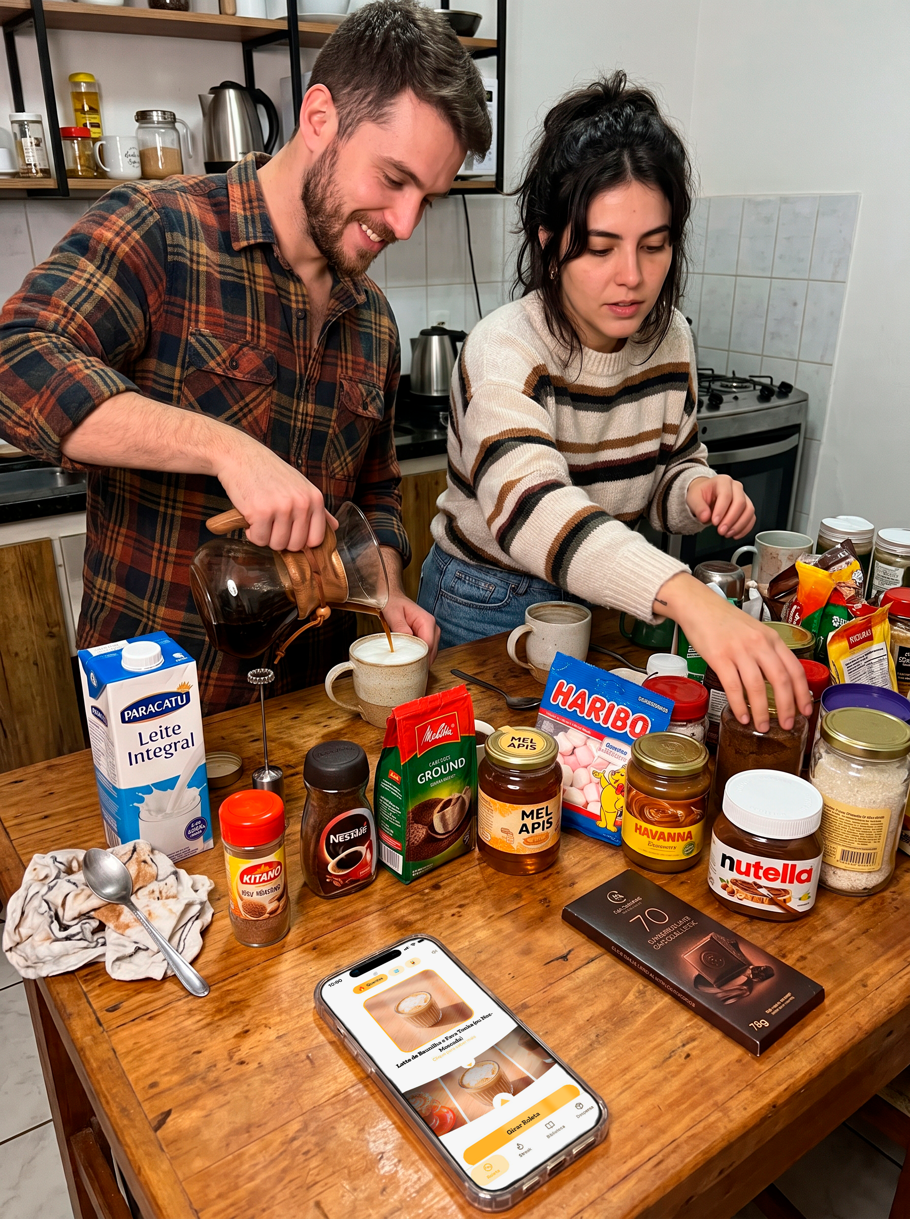 Casal preparando café juntos
